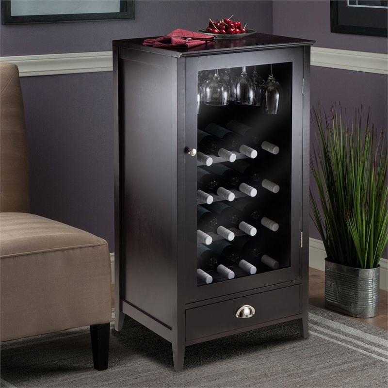 Winsome Bordeaux Modular Transitional Solid Wood Home Bar Cabinet in Espresso