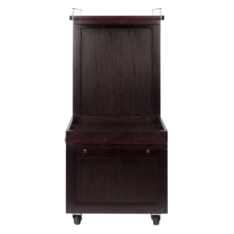 Winsome Galen Transitional Solid Wood Bar Cart with Serving Tray in Espresso