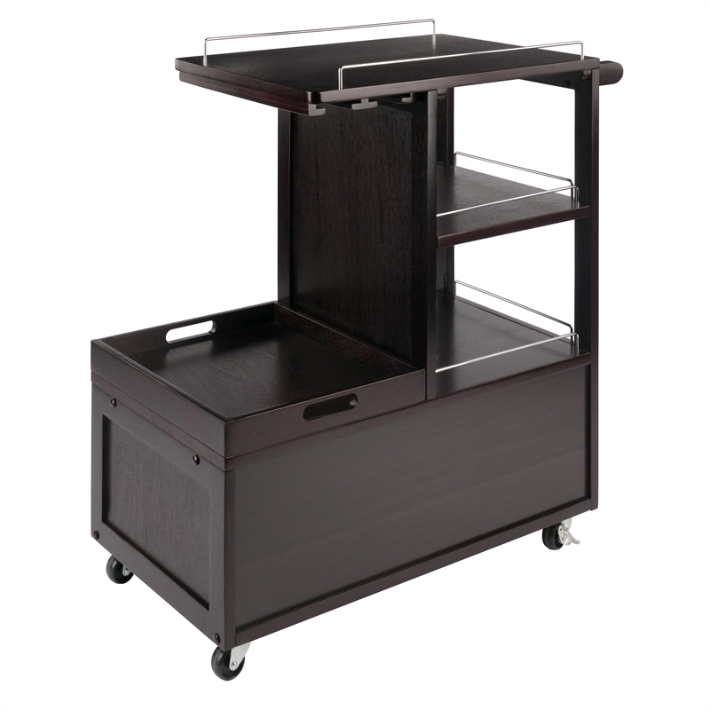 Winsome Galen Transitional Solid Wood Bar Cart with Serving Tray in Espresso