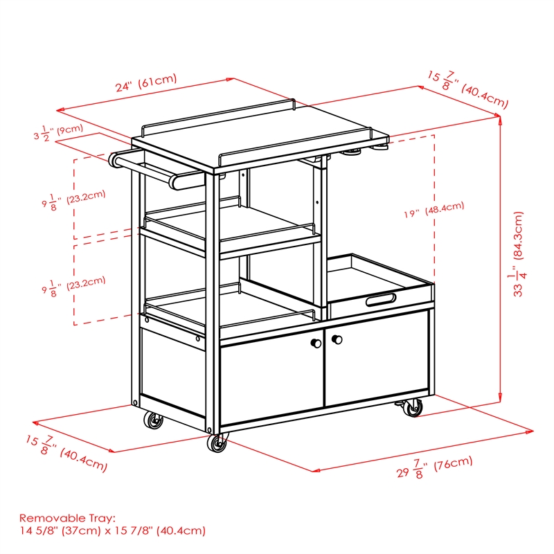 Winsome Galen Transitional Solid Wood Bar Cart with Serving Tray in Espresso