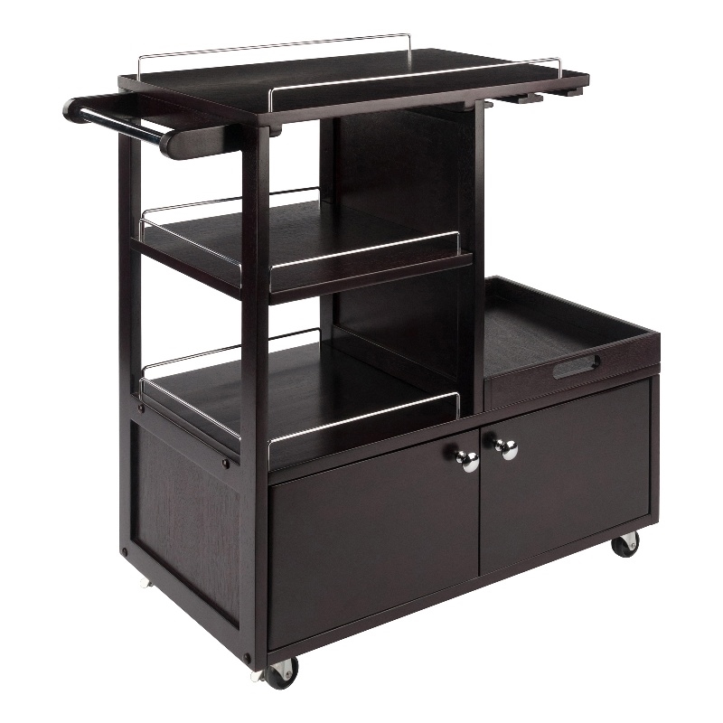 Winsome Galen Transitional Solid Wood Bar Cart with Serving Tray in Espresso