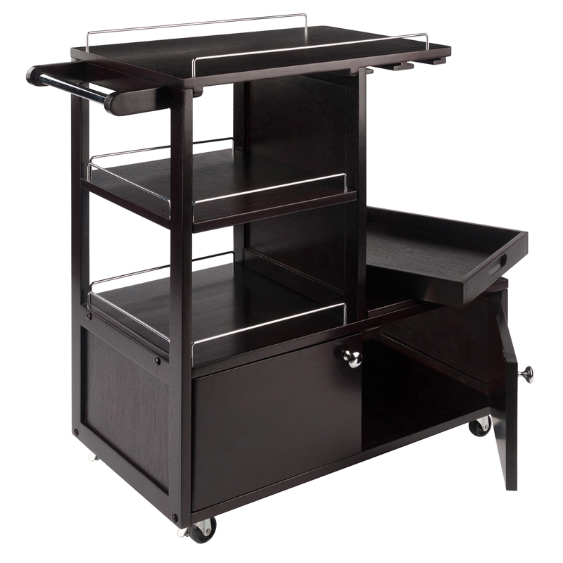 Winsome Galen Transitional Solid Wood Bar Cart with Serving Tray in Espresso