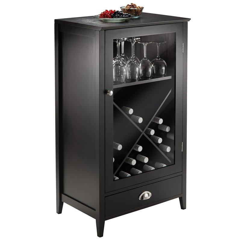 Winsome Bordeaux X Panel Transitional Solid Wood Home Bar Cabinet in Espresso