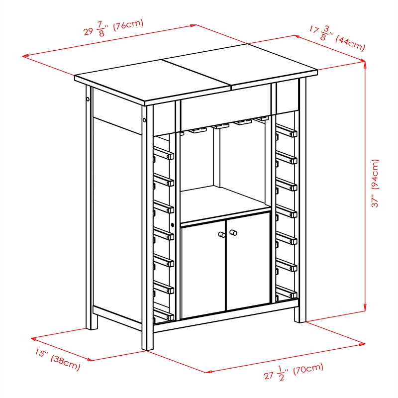 Winsome Yukon Transitional Solid Wood Home Bar Cabinet in Espresso