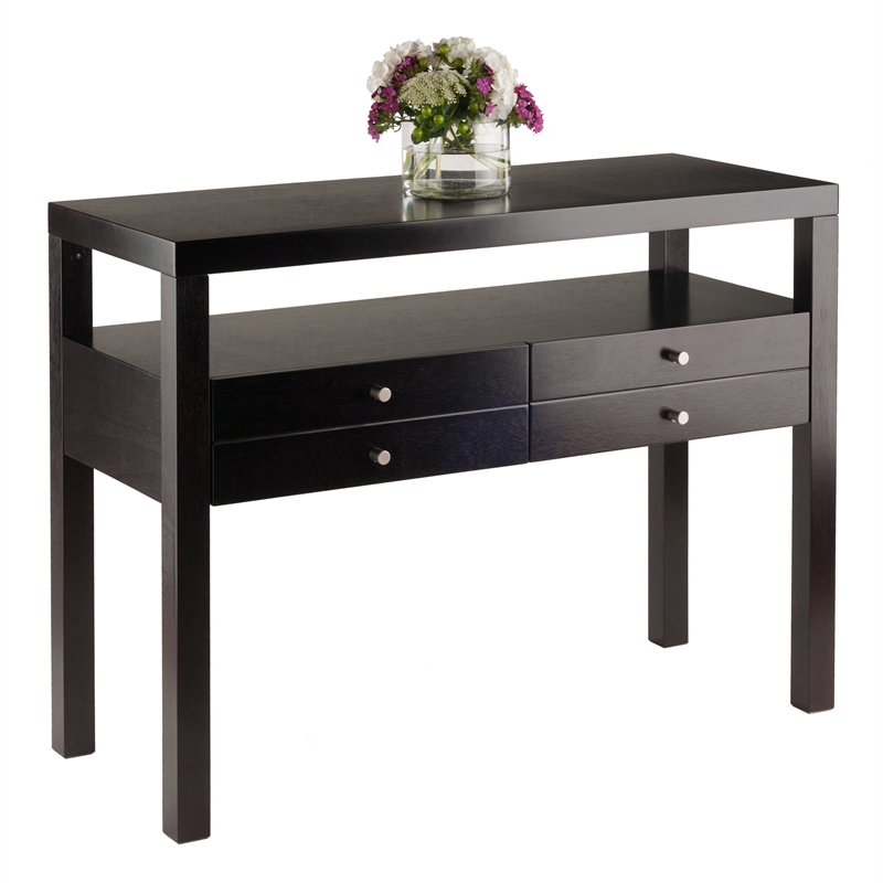 Winsome Copenhagen Transitional Solid Wood Console Table in Espresso