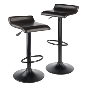 Winsome Pairs 2-Piece 23.35&quotH Adjustable Faux Leather Bar Stool in Espresso