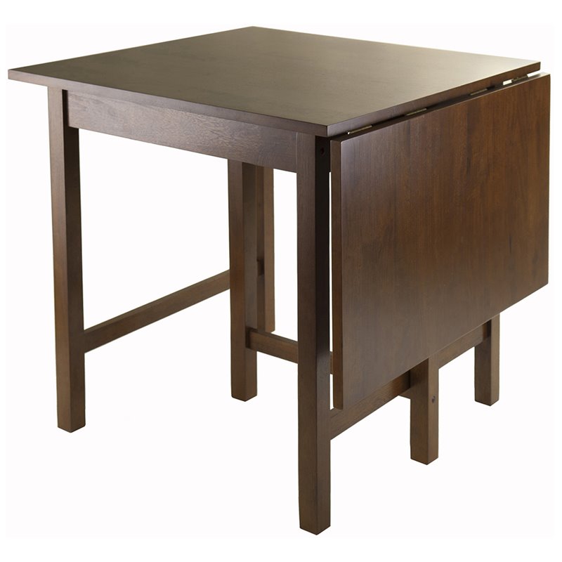 Winsome Lynden Drop Leaf Transitional Solid Wood Dining Table in Antique Walnut