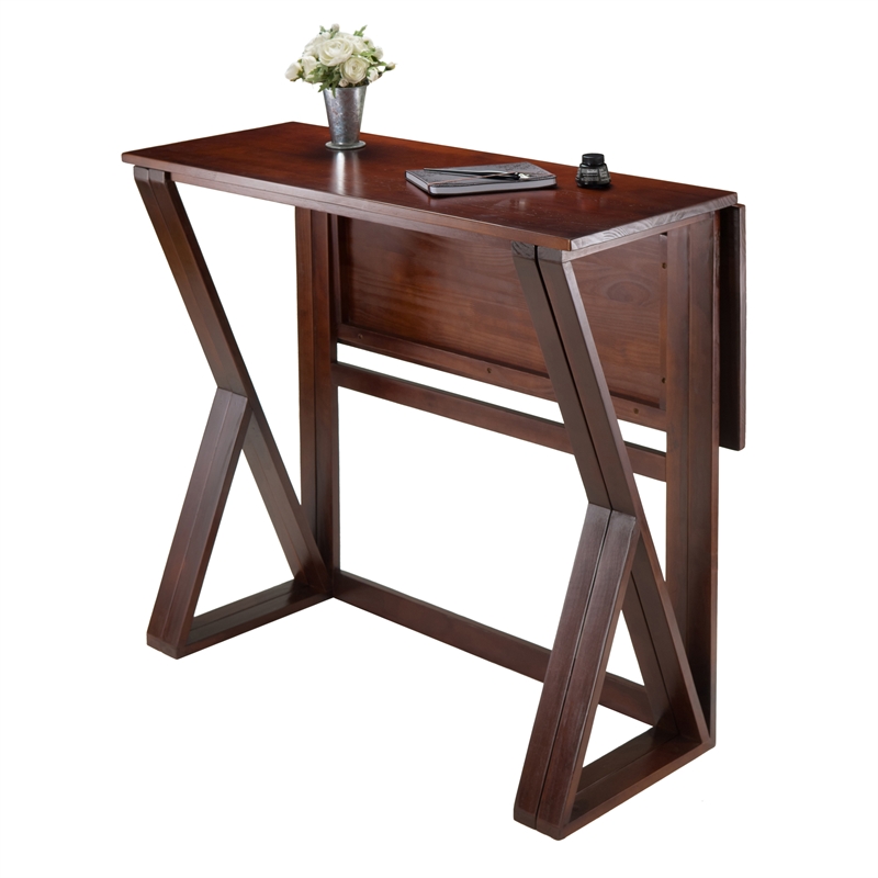 Winsome Harrington Drop Leaf Solid Wood Dining Table in Walnut