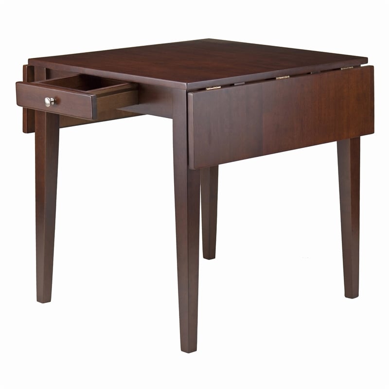 Winsome Hamilton Double Drop Leaf Solid Wood Dining Table in Antique Walnut