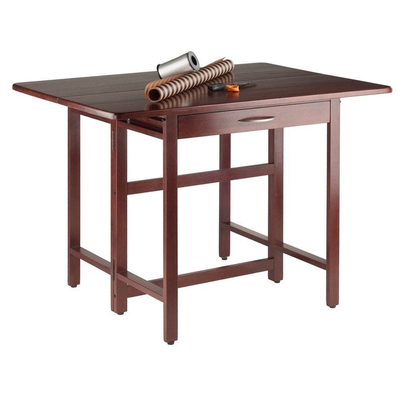 Winsome Taylor Drop Leaf Transitional Solid Wood Dining Table in Walnut