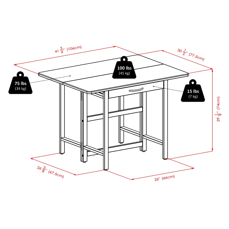 Winsome Taylor Drop Leaf Transitional Solid Wood Dining Table in Walnut