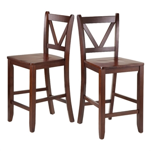 Winsome Victor 24&quot Transitional Solid Wood Counter Stool in Walnut (Set of 2)