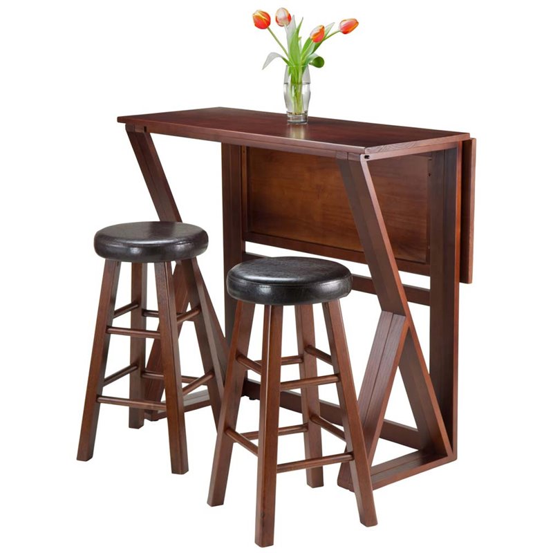 Winsome Harrington 3-Piece Drop Leaf Solid Wood Dining Set in Walnut