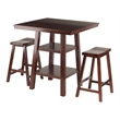 Winsome Orlando 3 Pieces Square Counter Height Solid Wood Dining Set in Walnut