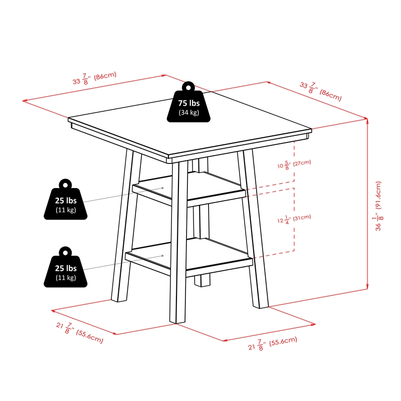 Winsome Orlando 3 Pieces Square Counter Height Solid Wood Dining Set in Walnut