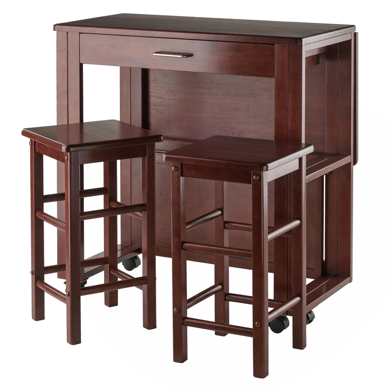Winsome Fremont 3-Piece Drop Leaf Solid Wood Dining Set in Walnut
