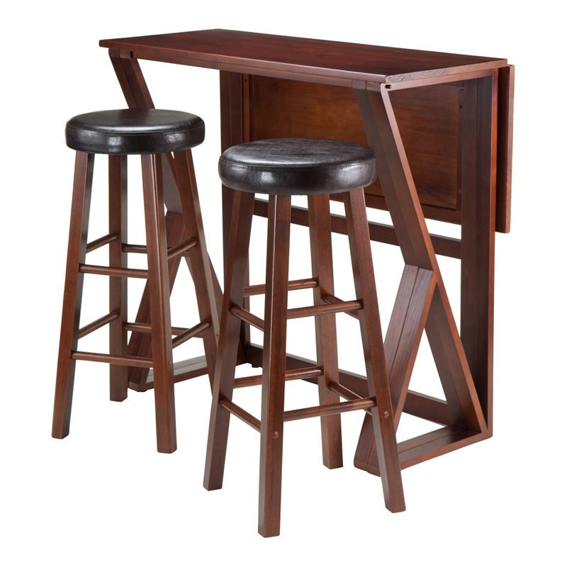 Winsome Harrington 3 Pieces Drop Leaf Solid Wood Dining Set in Walnut