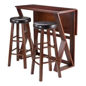 Winsome Harrington 3 Pieces Drop Leaf Solid Wood Dining Set in Walnut