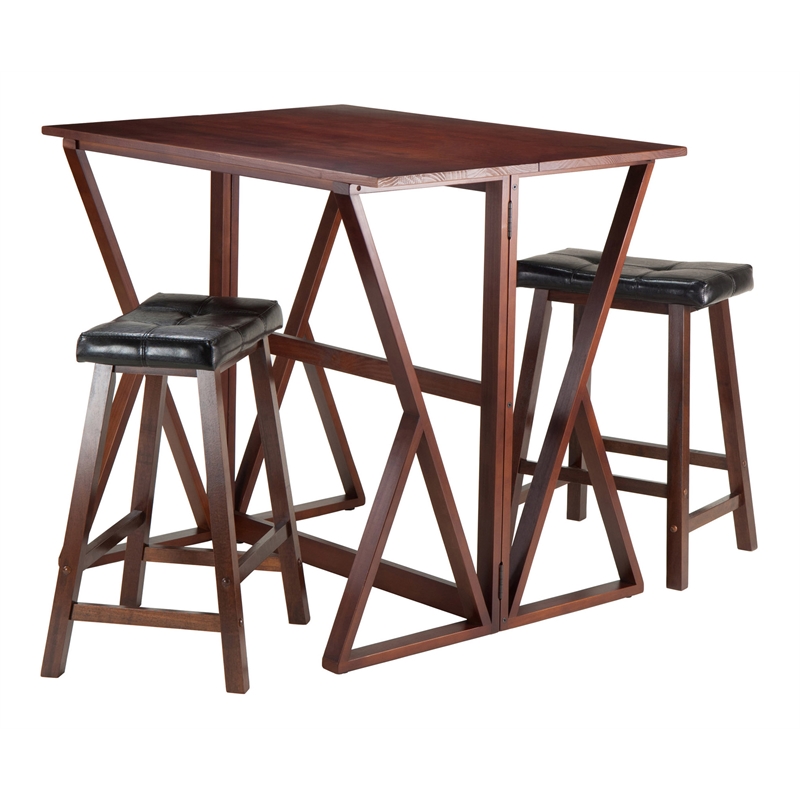 Winsome Harrington 3 Pieces Drop Leaf Solid Wood Dining Set - Walnut