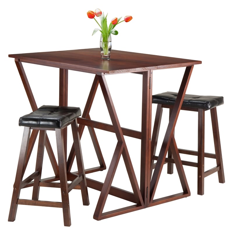 Winsome Harrington 3 Pieces Drop Leaf Solid Wood Dining Set - Walnut