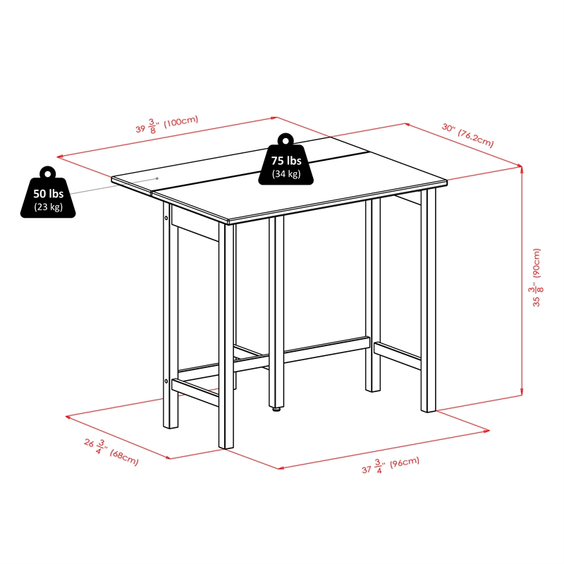 Winsome Lynnwood 3-Piece Drop Leaf Counter Height Solid Wood Dining Set - Walnut