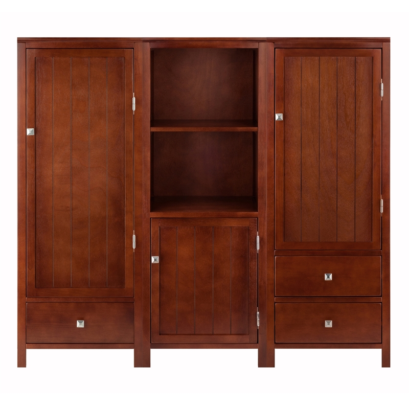 Winsome Brooke 3-Piece Transitional Solid Wood Cupboard Set in Walnut