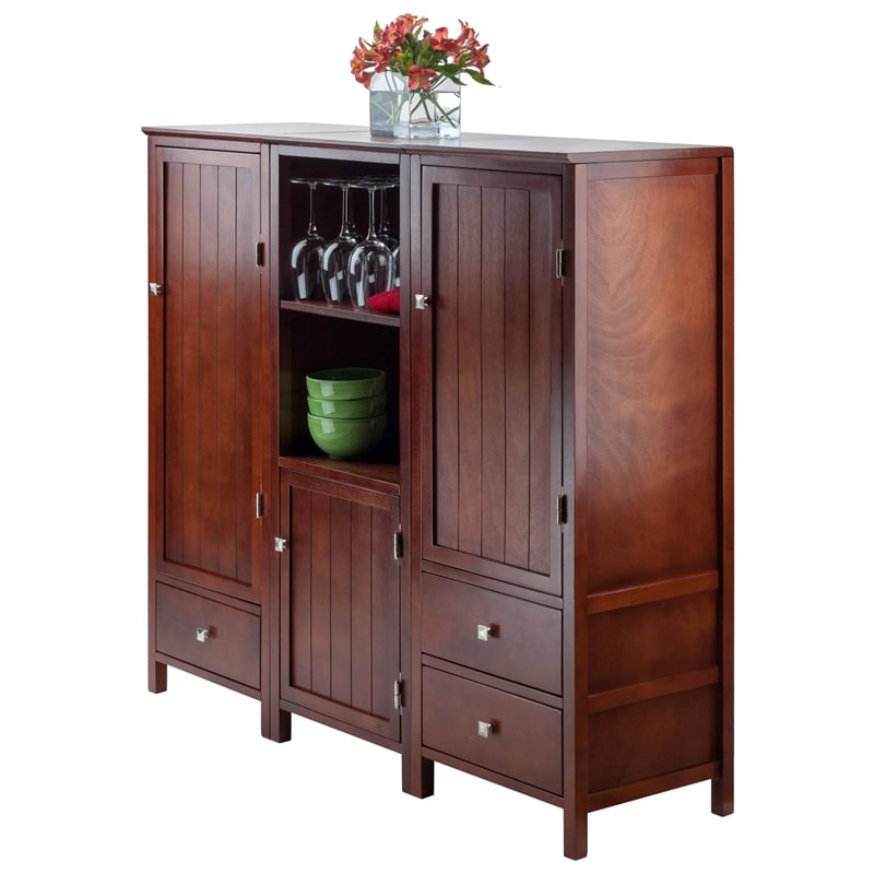 Winsome Brooke 3-Piece Transitional Solid Wood Cupboard Set in Walnut