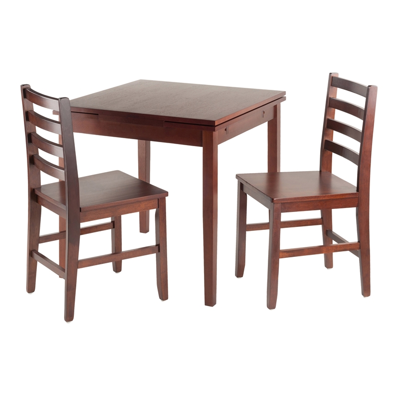 Winsome Pulman 3 Pieces Extendable Solid Wood Dining Set in Walnut