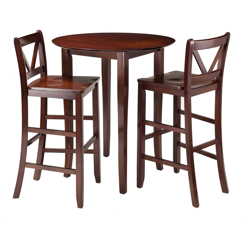 Winsome Fiona 3-Piece Round Transitional Solid Wood Pub Set in Walnut