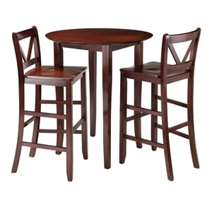 Winsome Fiona 3-Piece Round Transitional Solid Wood Pub Set in Walnut