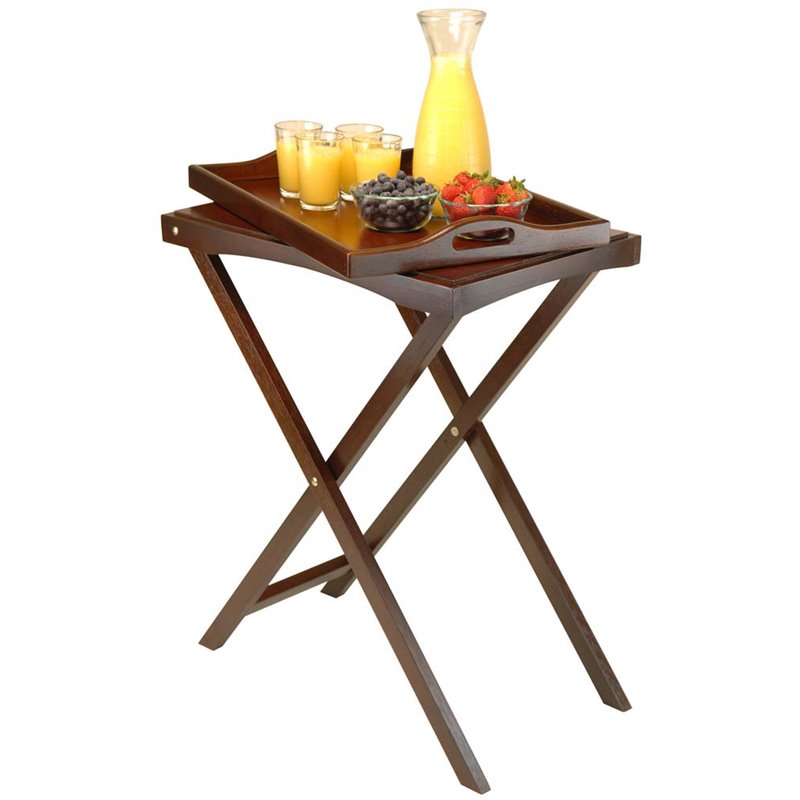 Winsome Devon Folding Butler Solid Wood Table with Serving Tray - Antique Walnut