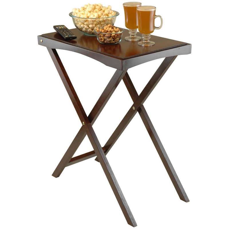 Winsome Devon Folding Butler Solid Wood Table with Serving Tray - Antique Walnut