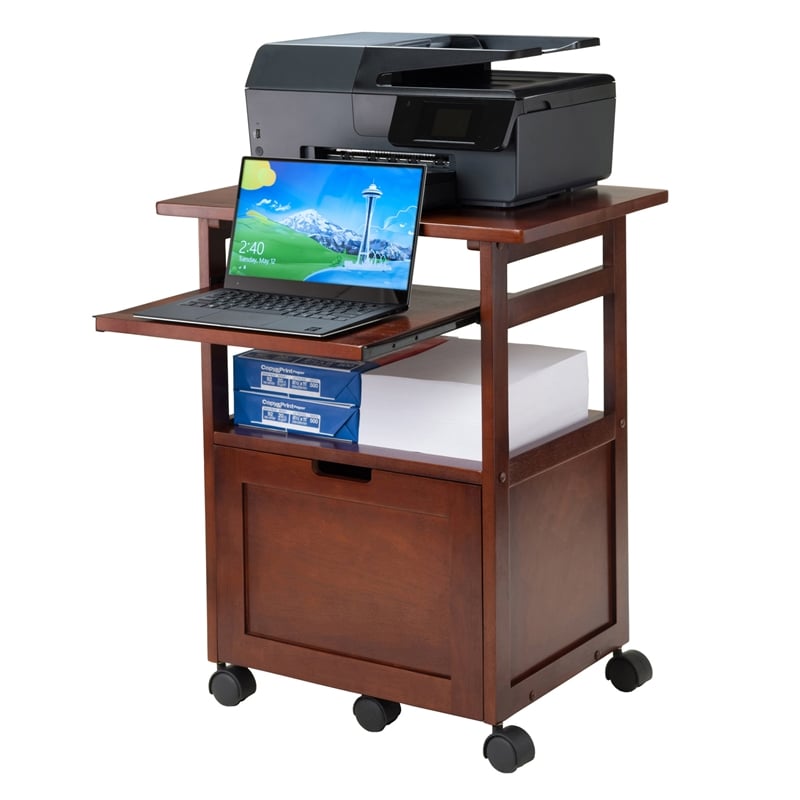 Winsome Piper Mobile Transitional Solid Wood Printer Stand in Walnut
