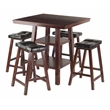 Winsome Orlando 5 Pieces Square Counter Height Solid Wood Dining Set in Walnut