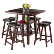 Winsome Orlando 5 Pieces Square Counter Height Solid Wood Dining Set in Walnut