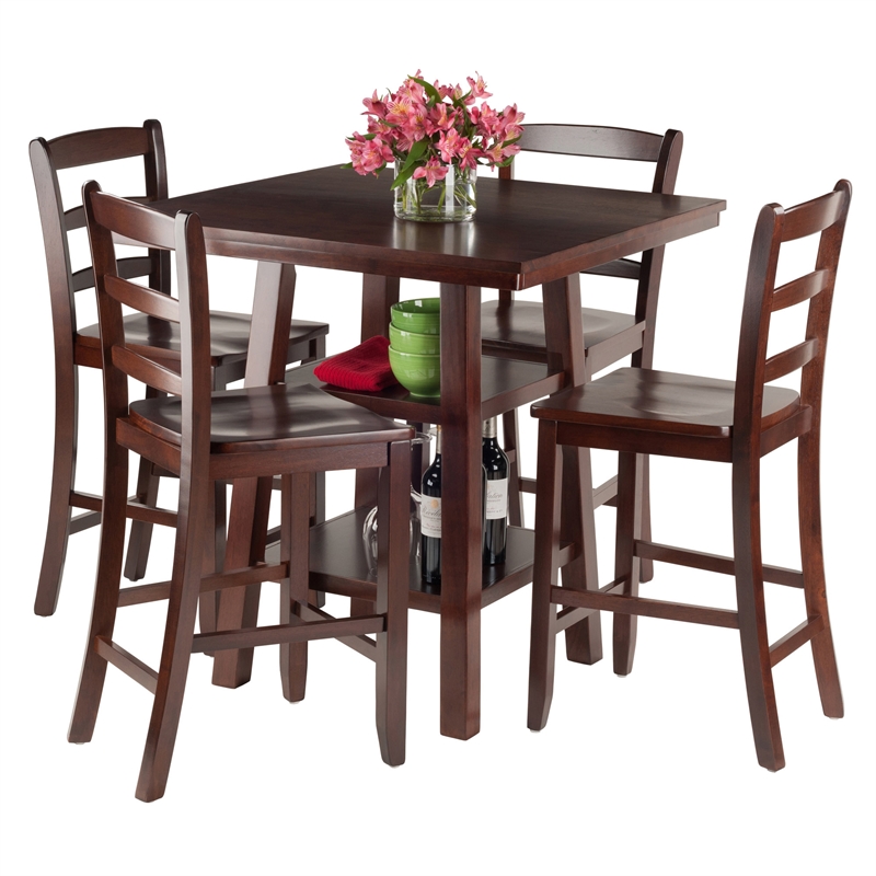 Winsome Orlando 5-Piece Square Counter Height Solid Wood Dining Set - Walnut