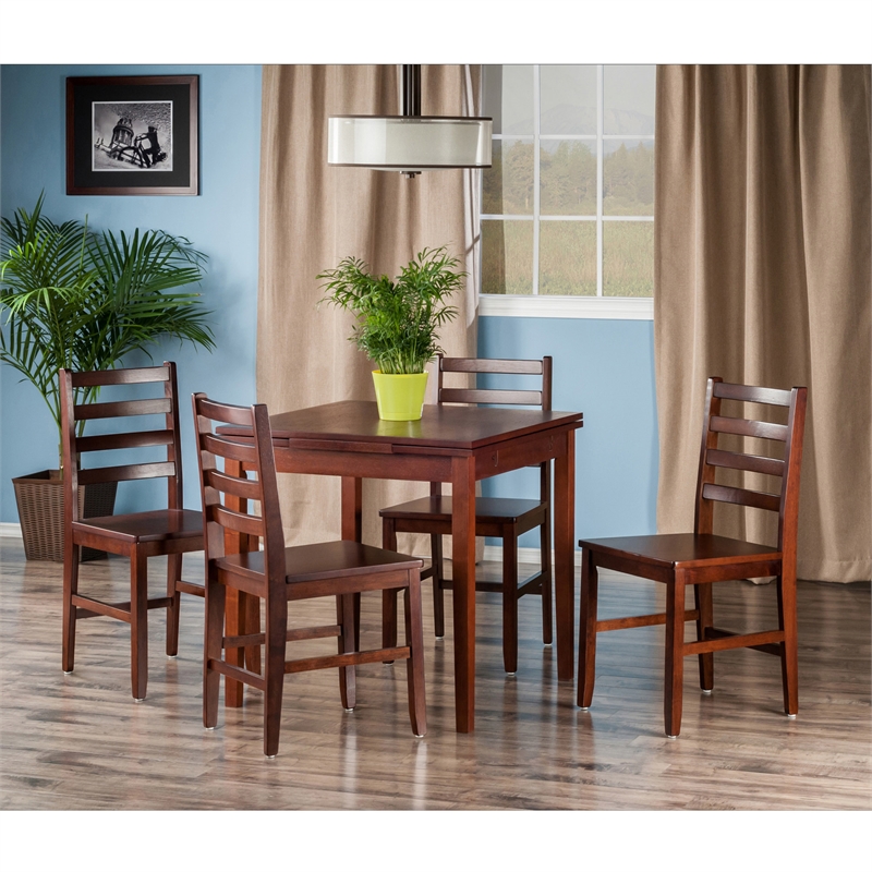Winsome Pulman 5-Piece Extendable Solid Wood Dining Set - Walnut