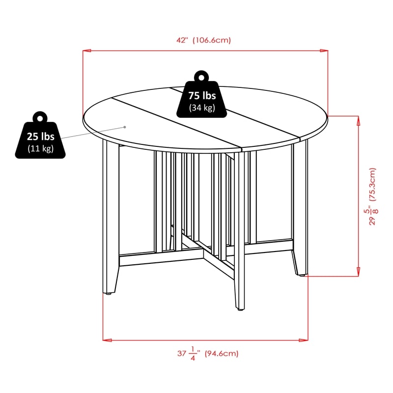 Winsome Alamo 5-Piece Round Drop Leaf Solid Wood Dining Set - Walnut
