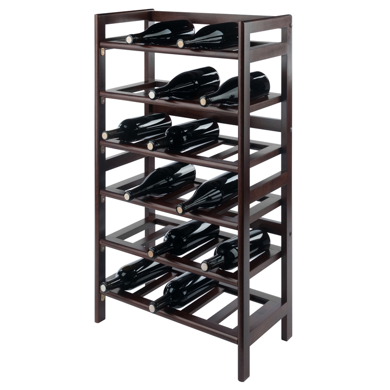 Winsome Silvi 6-Tier Transitional Solid Wood Wine Rack in Antique Walnut