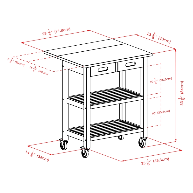 Winsome Jonathan Transitional Solid Wood Kitchen Cart in Walnut