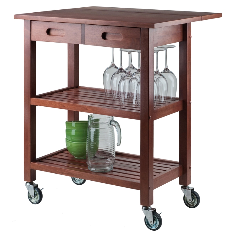 Winsome Jonathan Transitional Solid Wood Kitchen Cart in Walnut