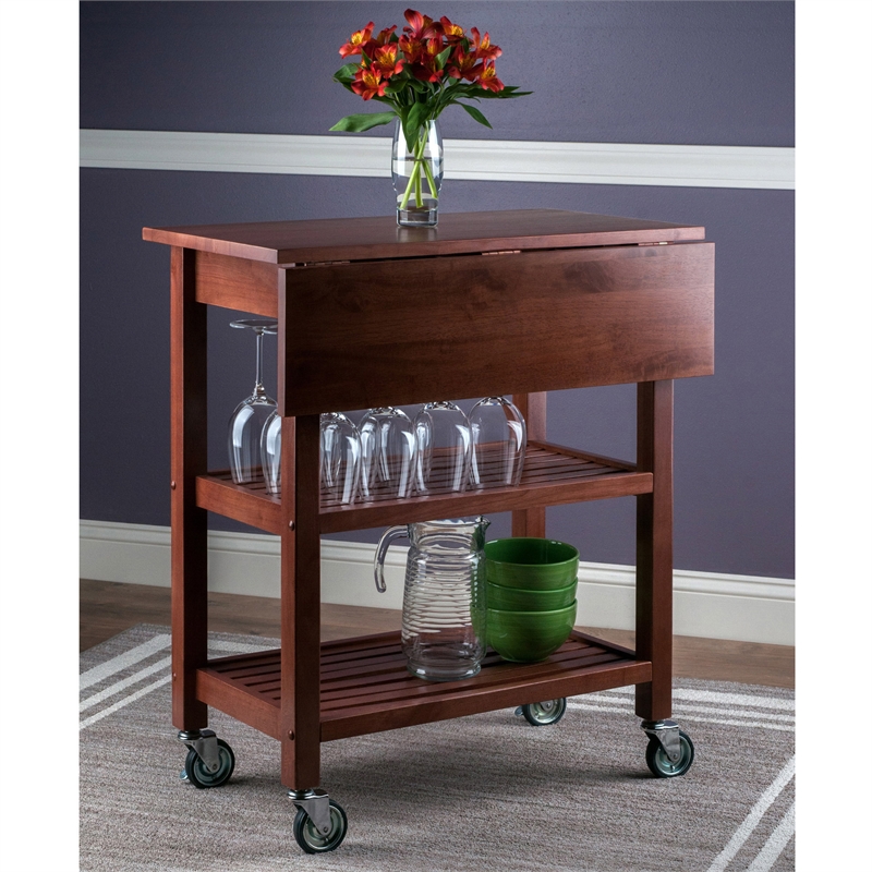 Winsome Jonathan Transitional Solid Wood Kitchen Cart in Walnut