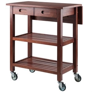 Winsome Jonathan Transitional Solid Wood Kitchen Cart in Walnut