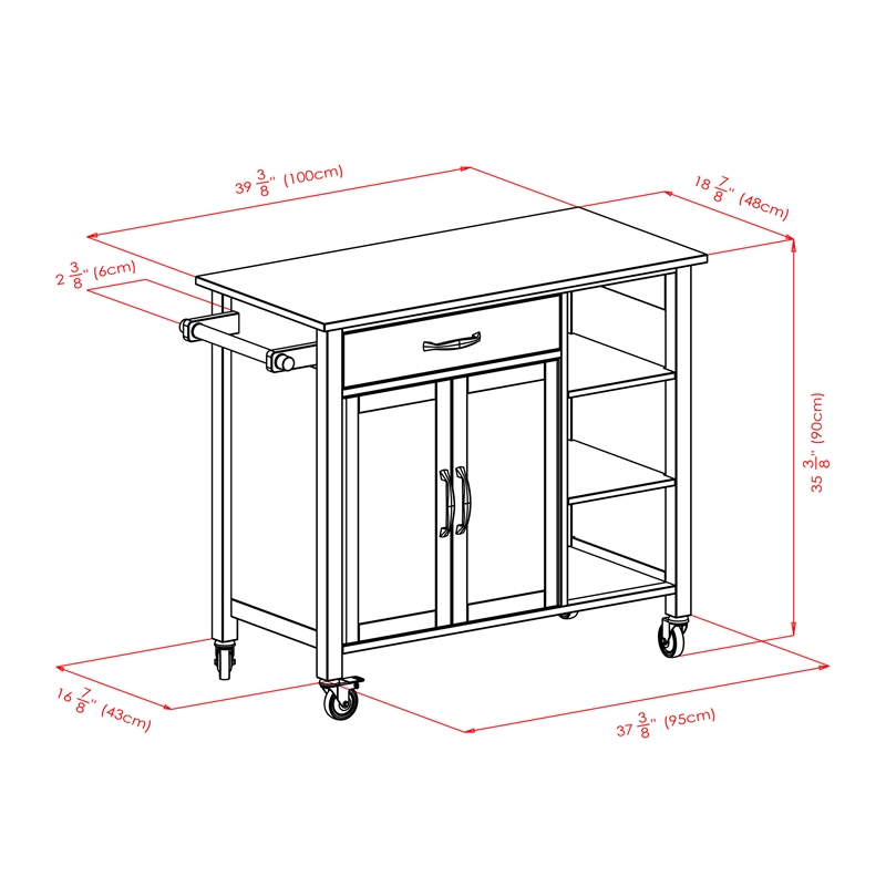 Winsome Mabel Transitional Solid Wood Kitchen Cart in Walnut and Natural