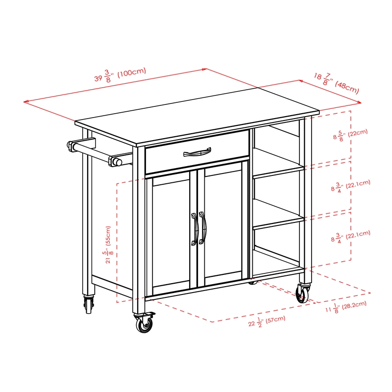 Winsome Mabel Transitional Solid Wood Kitchen Cart in Walnut and Natural