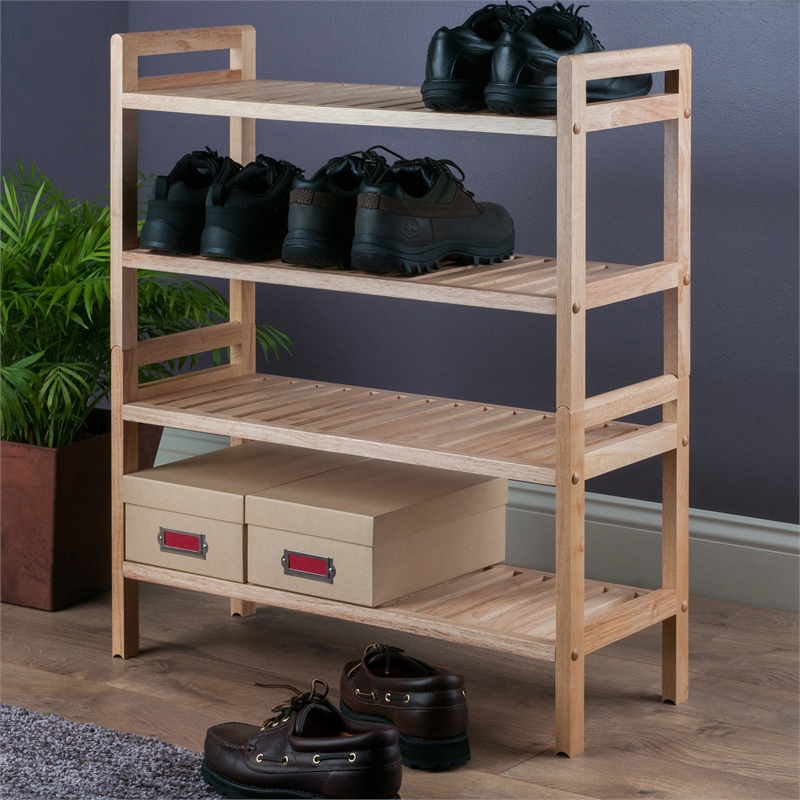 Winsome Mercury 2-Piece Stackable Solid Wood Shoe Rack Set in Natural