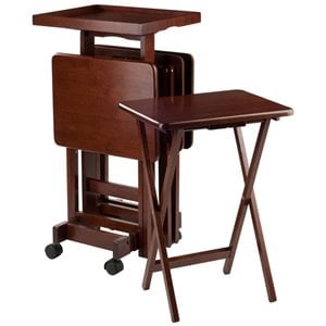 Winsome Isabelle 6-Piece Transitional Solid Wood Snack Table Set in Walnut