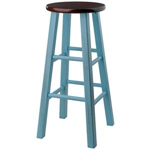 Winsome Ivy 29&quot Transitional Solid Wood Bar Stool in Walnut and Light Blue