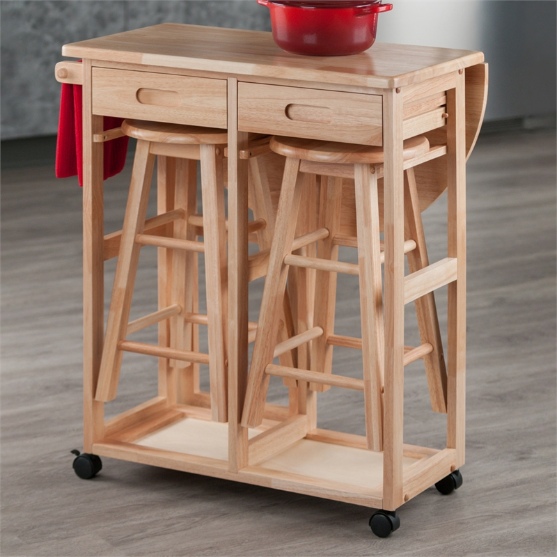 Winsome Burnett 3-Piece Solid Wood Basics Mobile Breakfast Dinette Set - Natural