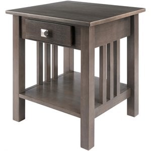 Winsome Stafford Transitional Solid Wood Storage End Table in Oyster Gray